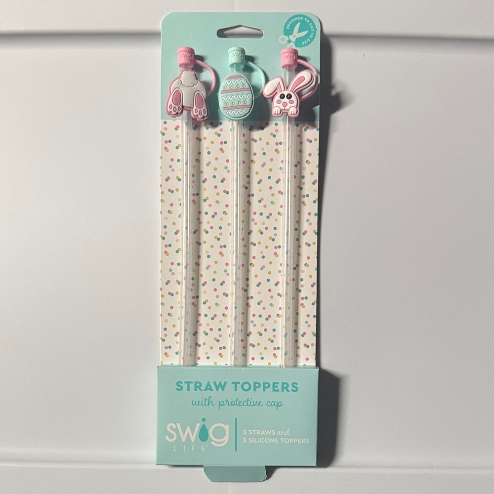 Swig Life Straw Toppers with Protective Cap - Pink, Blue, White